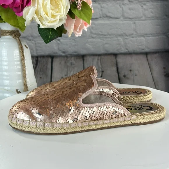 CIRCUS BY SAM EDELMAN LEANNE Rose Gold Silver Mermaid Sequin Slip On Flats - Picture 3 of 17